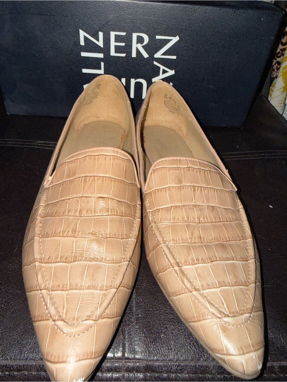 Naturalizer women’s Croc-Embossed Slip-On Loafers in Beige